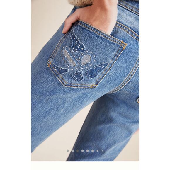 Pilcro High Rise Embroidered Boyfriend Jeans Medium Blue Size 28 Boho Distressed - Picture 15 of 15